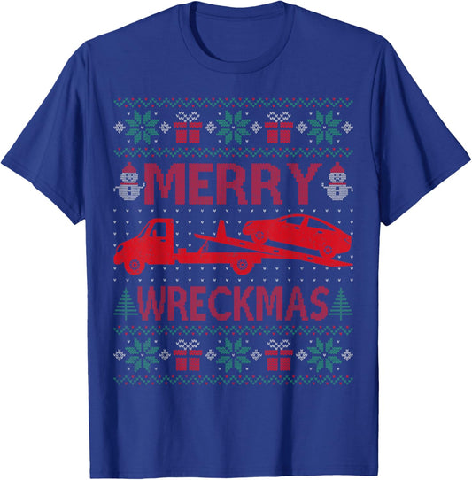 Merry Wreckmas - Funny Ugly Christmas Tow Truck Driver T-Shirt - T-Shirt | Royal
