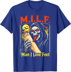 M.I.L.F. Man I Love Feet, Inappropriate Humor Foot Toe Lover T-Shirt - T-Shirt | Royal