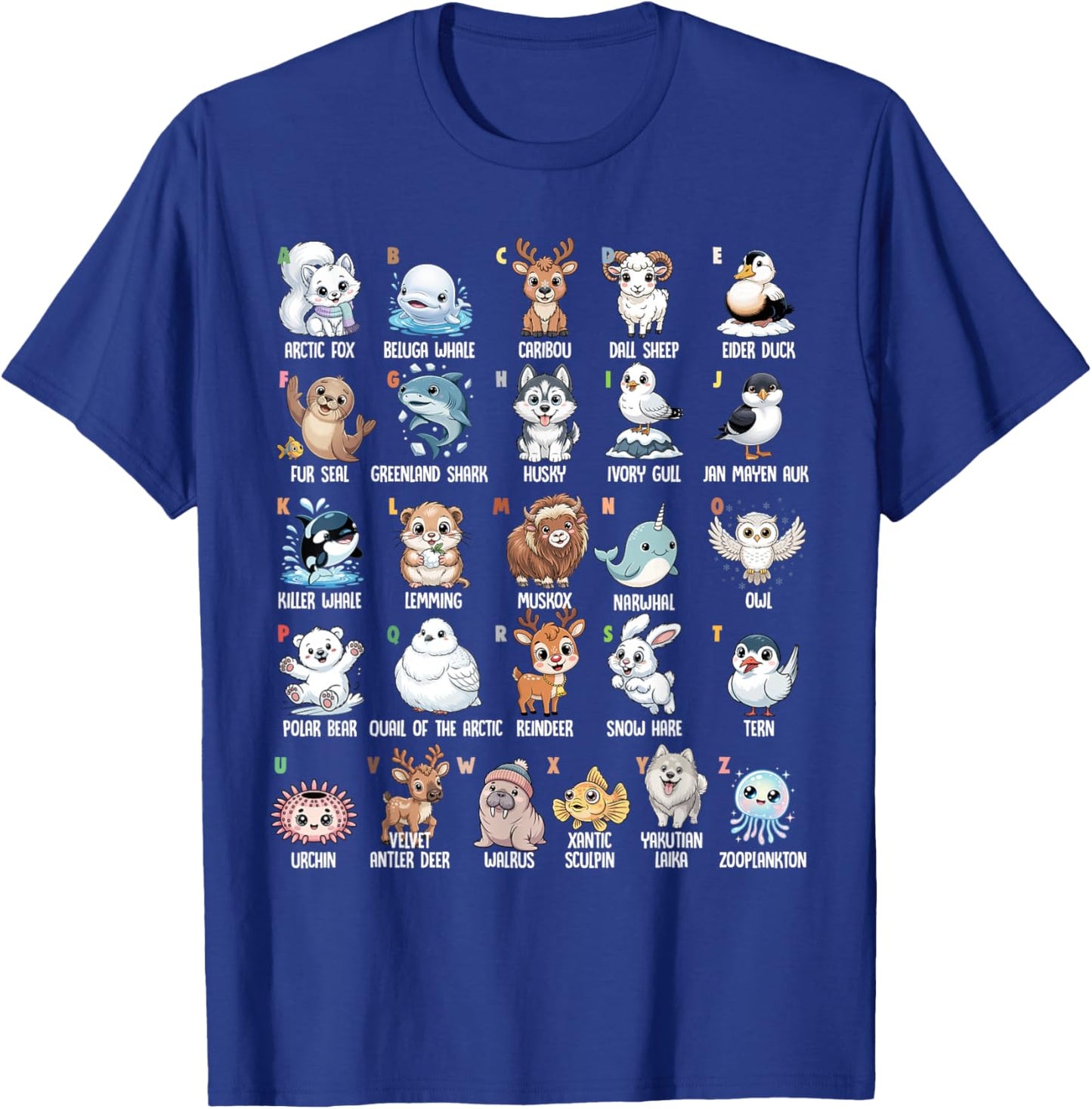 A-Z Arctic Animals Alphabet Collection Wildlife Education T-Shirt - T-Shirt | Royal