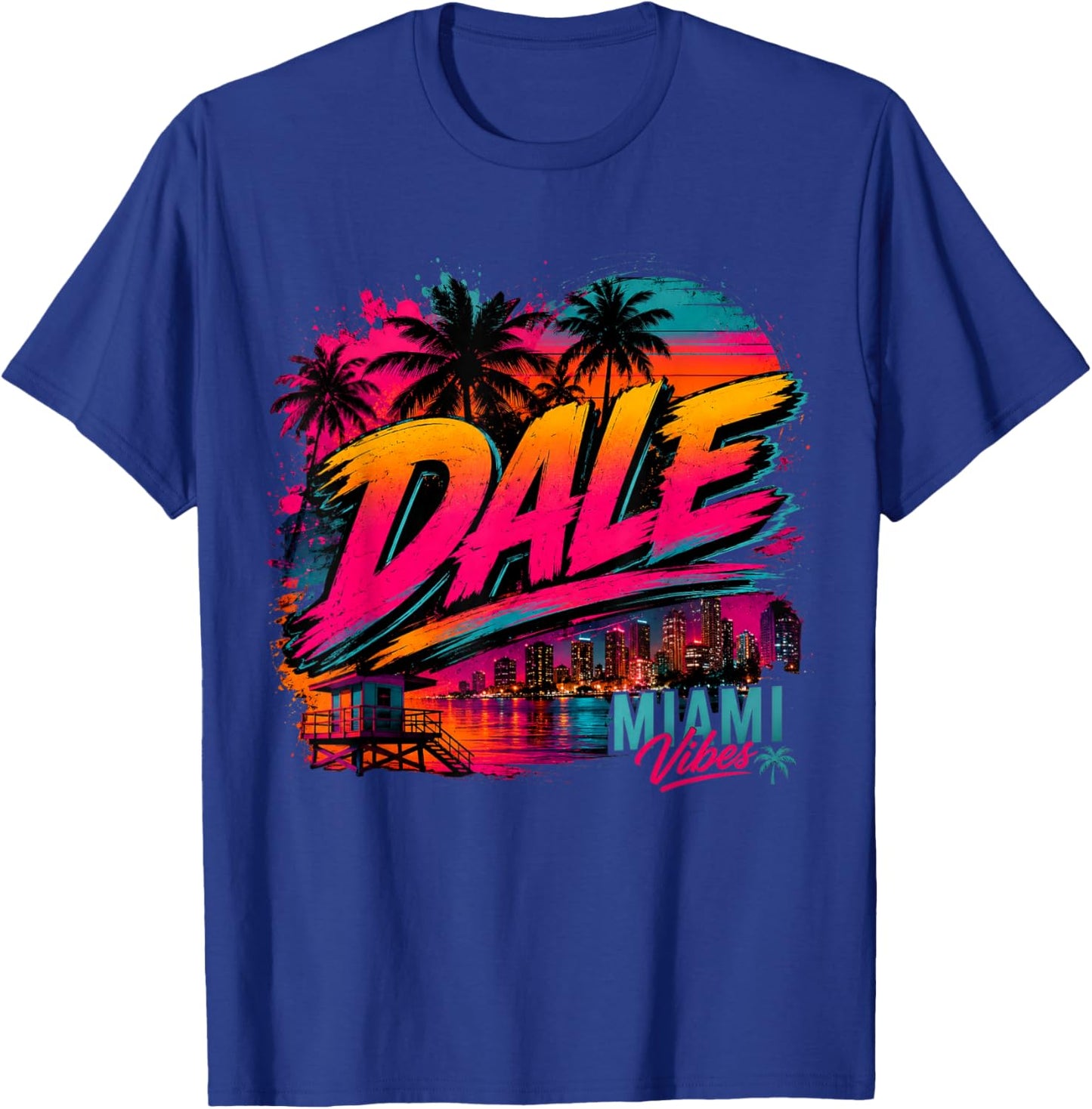 Dale Miami Retro Sunset Pitbull Streetwear Style T-Shirt - T-Shirt | Royal