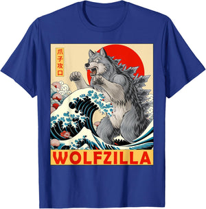 Wolf Japanese Art Funny Wolves Gifts Women Kids T-Shirt - T-Shirt | Royal