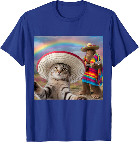 Funny Cat Selfie With Bigfoot Cinco de Mayo Men Women Kids T-Shirt - T-Shirt | Royal