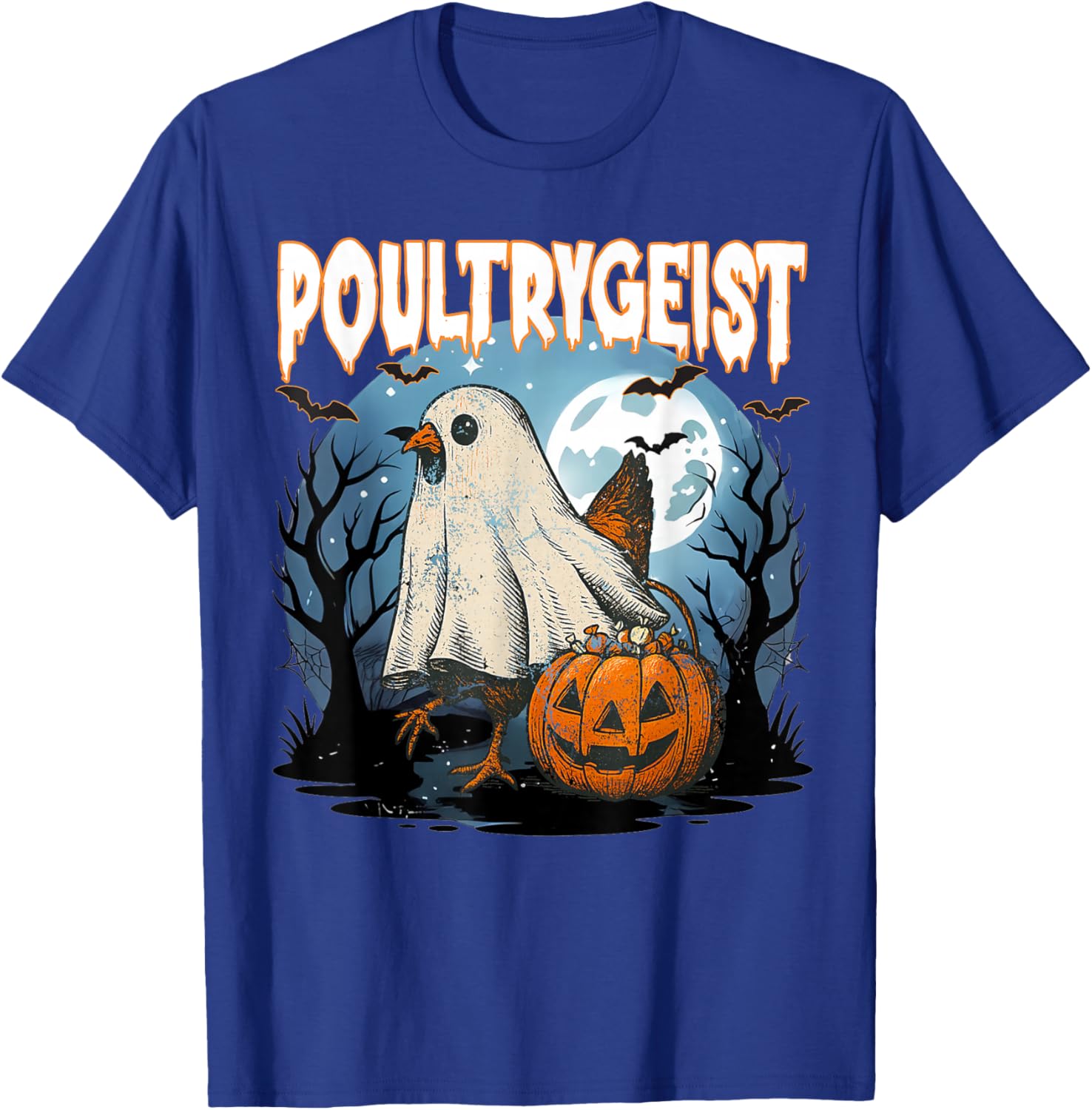 Poultrygeist Funny Halloween Chicken Ghost Costume Pumpkin T-Shirt - T-Shirt | Royal