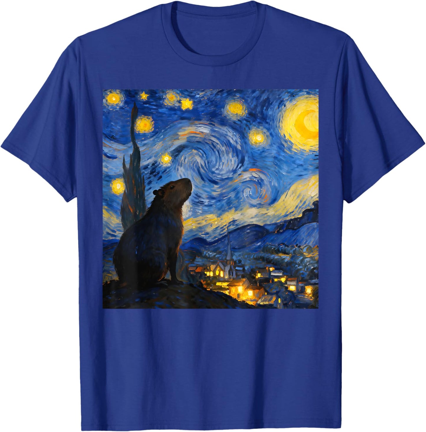 Funny Capybara Graphic Van Gogh Style Starry Night Capybara T-Shirt - T-Shirt | Royal