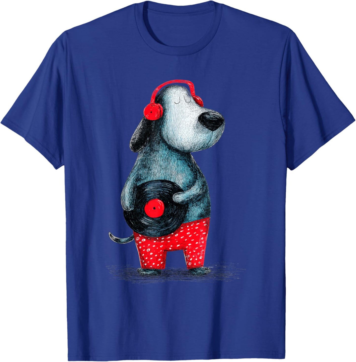 Hund trägt Kopfhörer mit Schallplatte T-Shirt - T-Shirt | Royal