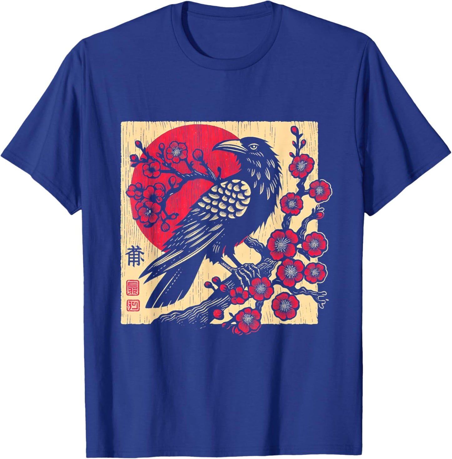 Japanese Art Raven Vintage Graphic Cherry Blossom T-Shirt - T-Shirt | Royal
