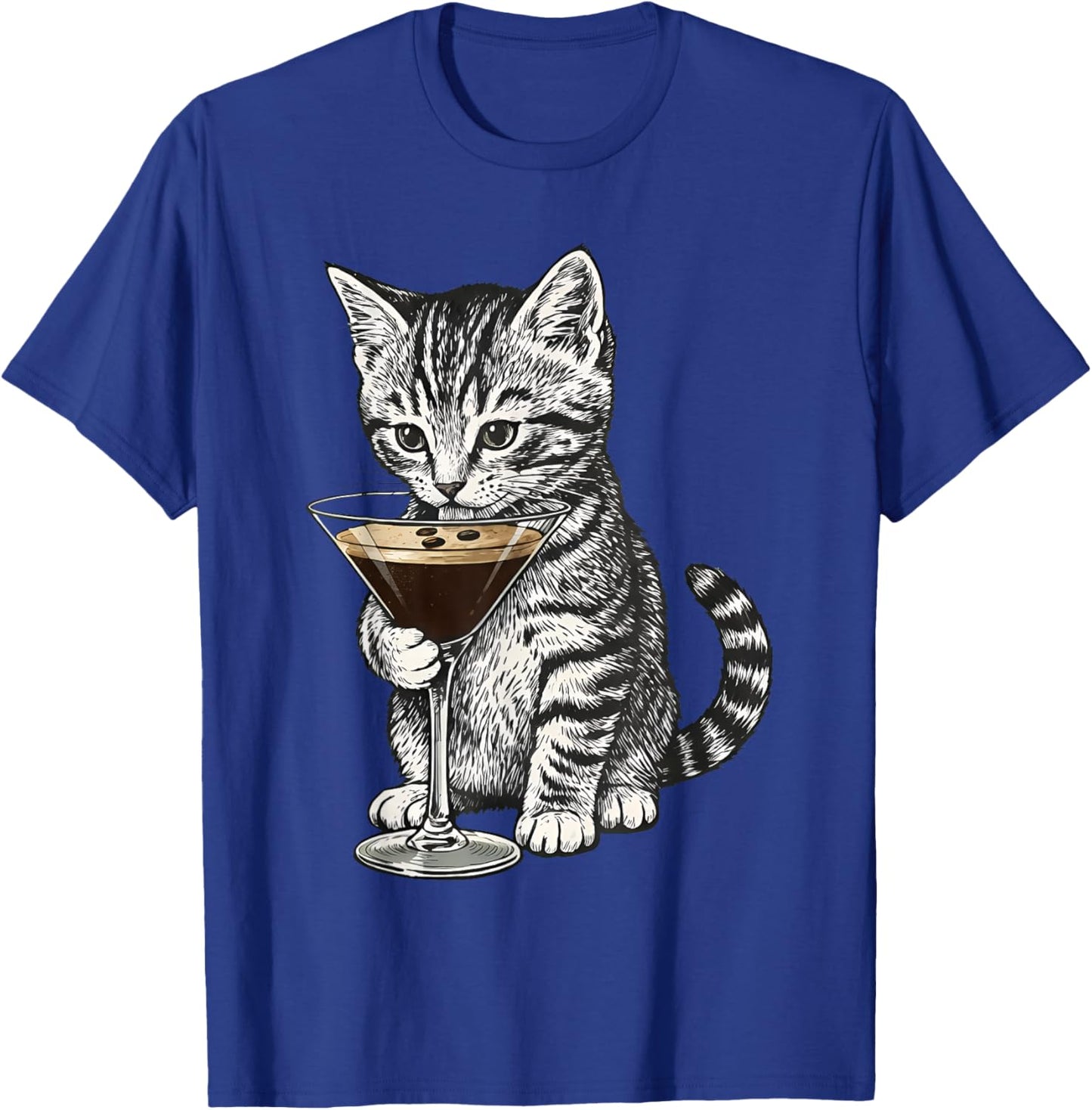 Funny Cat Drinking Cocktail Cute Kitten Cat Lover T-Shirt - T-Shirt | Royal