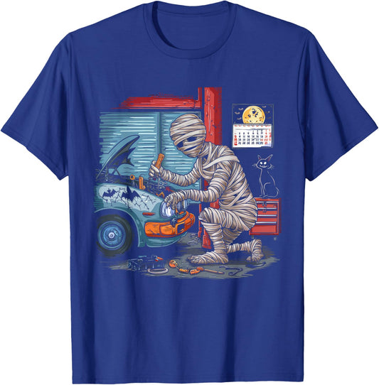 Car Lover Halloween Shirt Creepy Mechanic Mummy Scary Garage T-Shirt - T-Shirt | Royal