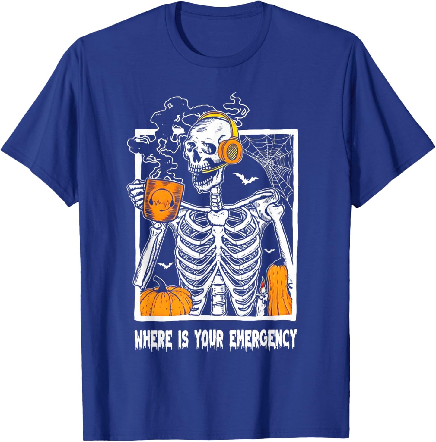 Where is Your Emergency - Skeleton Dispatcher Halloween T-Shirt - T-Shirt | Royal