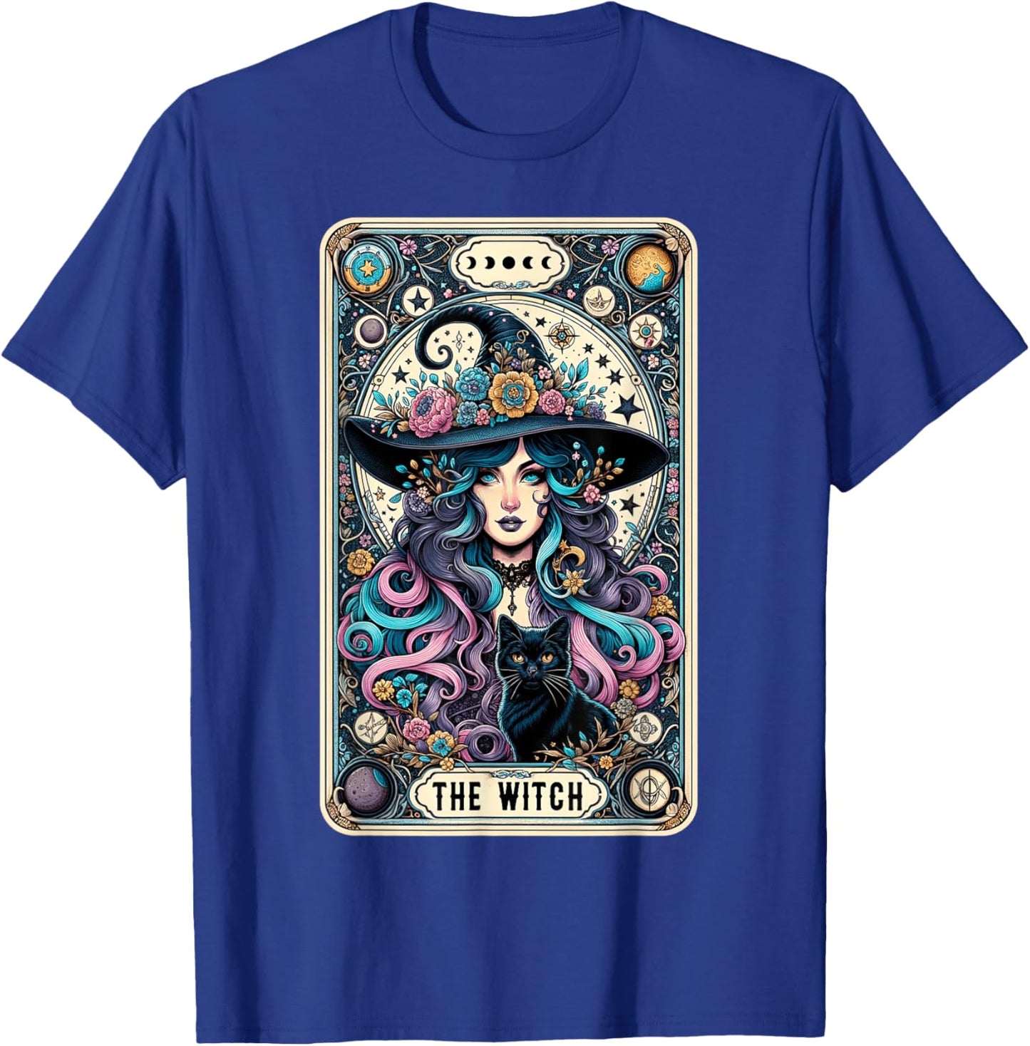 The Witch Cat Tarot Card Witch Vintage Gothic Halloween Women Kids T-Shirt - T-Shirt | Royal