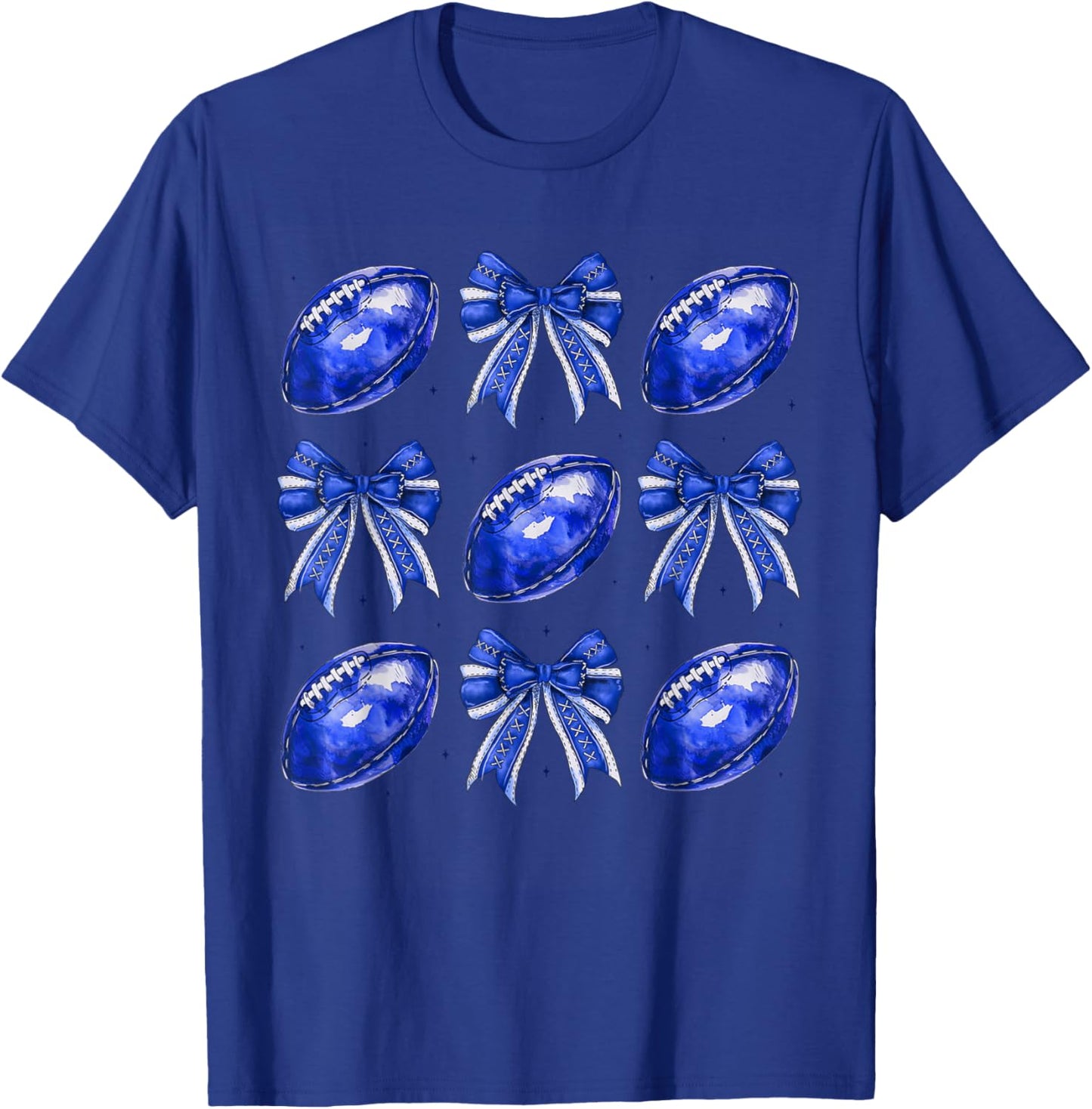 Cute Coquette Bow Game Day American Football Player Coach T-Shirt - T-Shirt | Royal