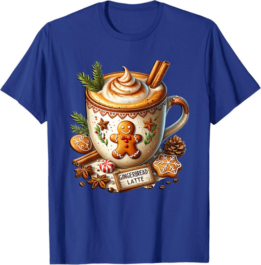 Cute Christmas Coffee Mug Graphic Gingerbread Latte for Xmas T-Shirt - T-Shirt | Royal