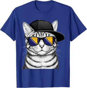 Bosnia and Herzegovina Flag Cat Bosnian Pride T-Shirt - T-Shirt | Royal