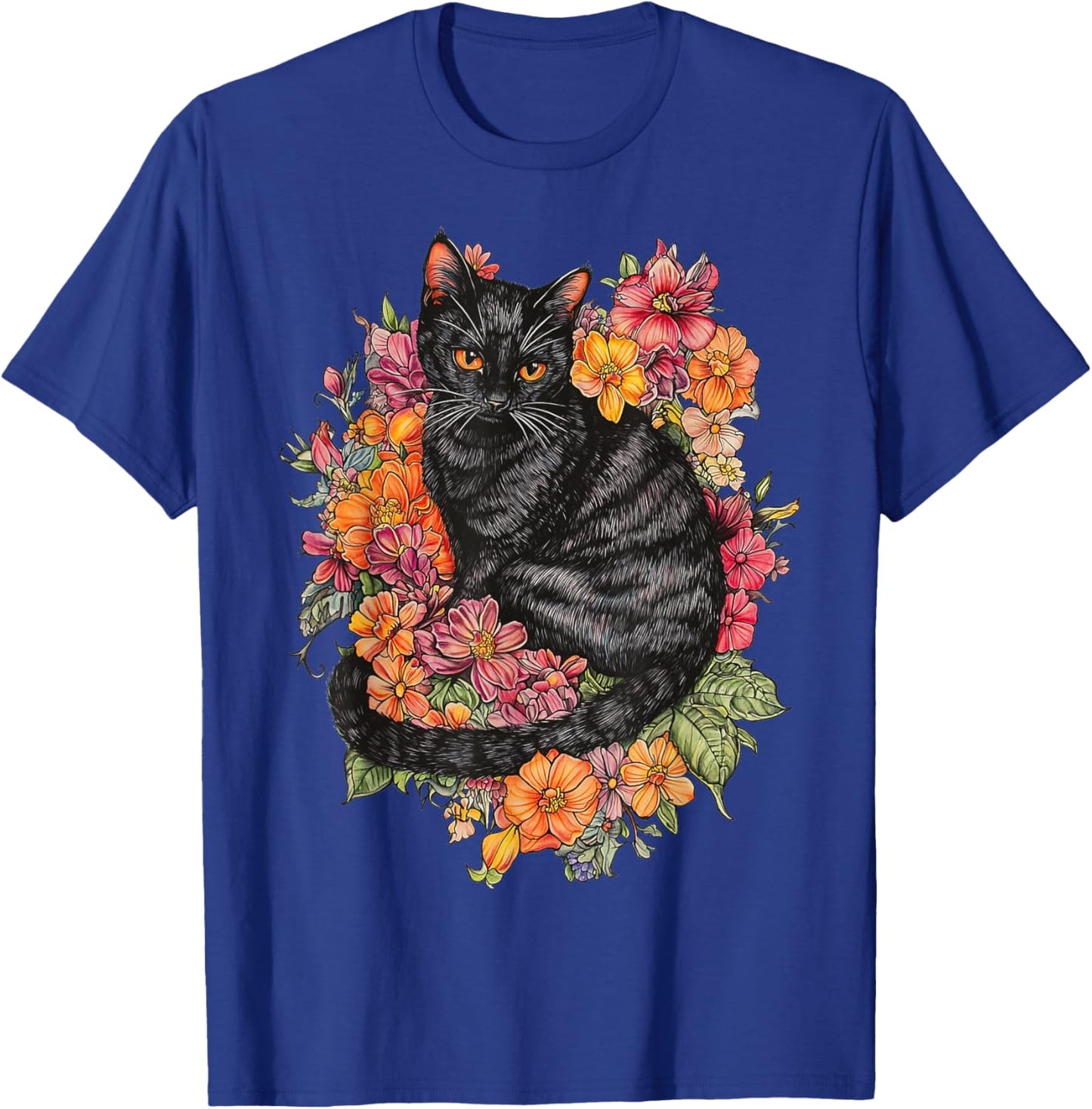 Cat Flower Floral Cute Kitten Graphic T-Shirt - T-Shirt | Royal