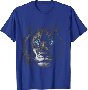 Lion Animal Motif Blue Eyes Artwork Lion T-Shirt - T-Shirt | Royal