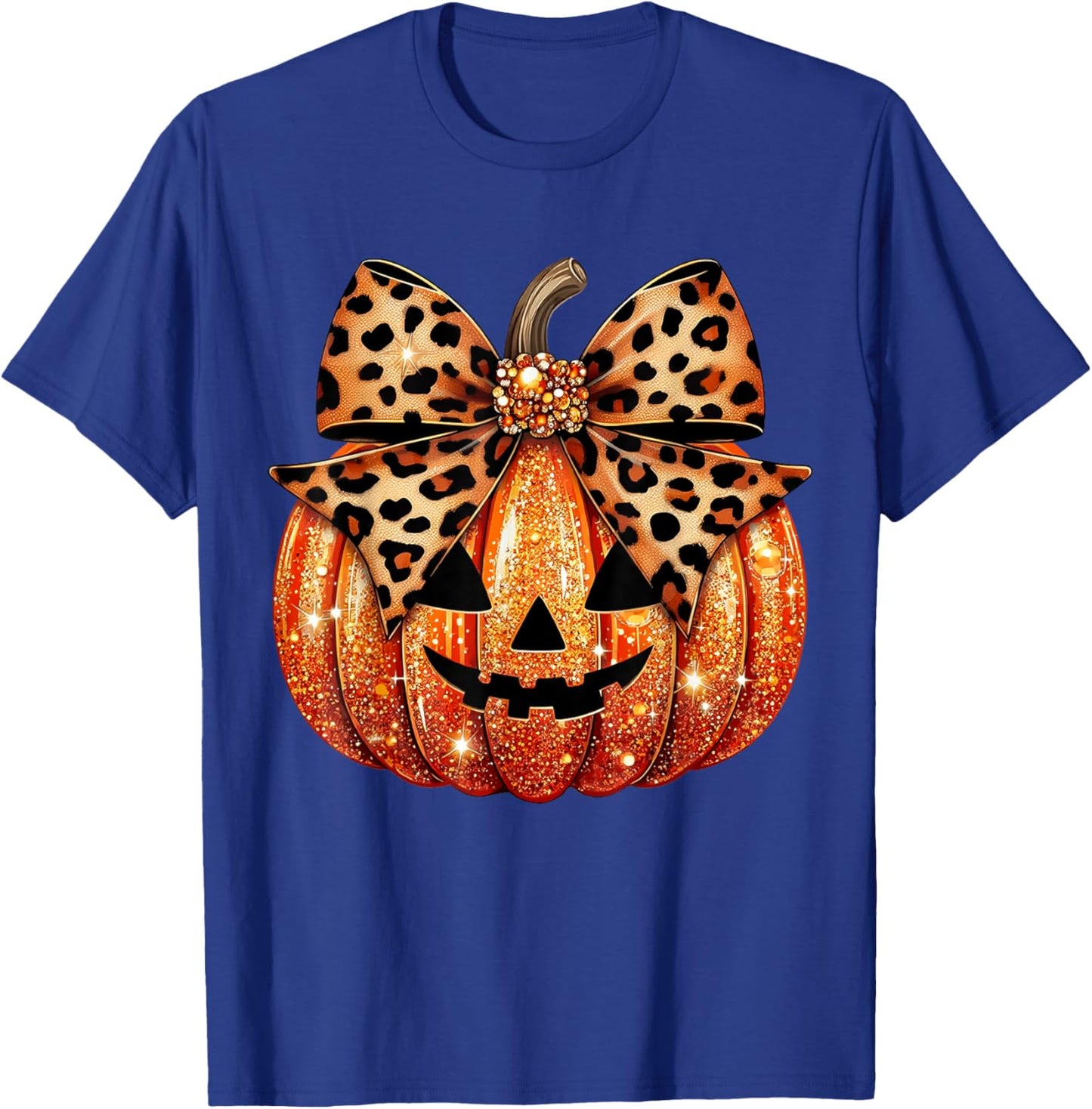 Leopard Coquette Bow Pumpkin Sparkly Pumpkin T-Shirt - T-Shirt | Royal