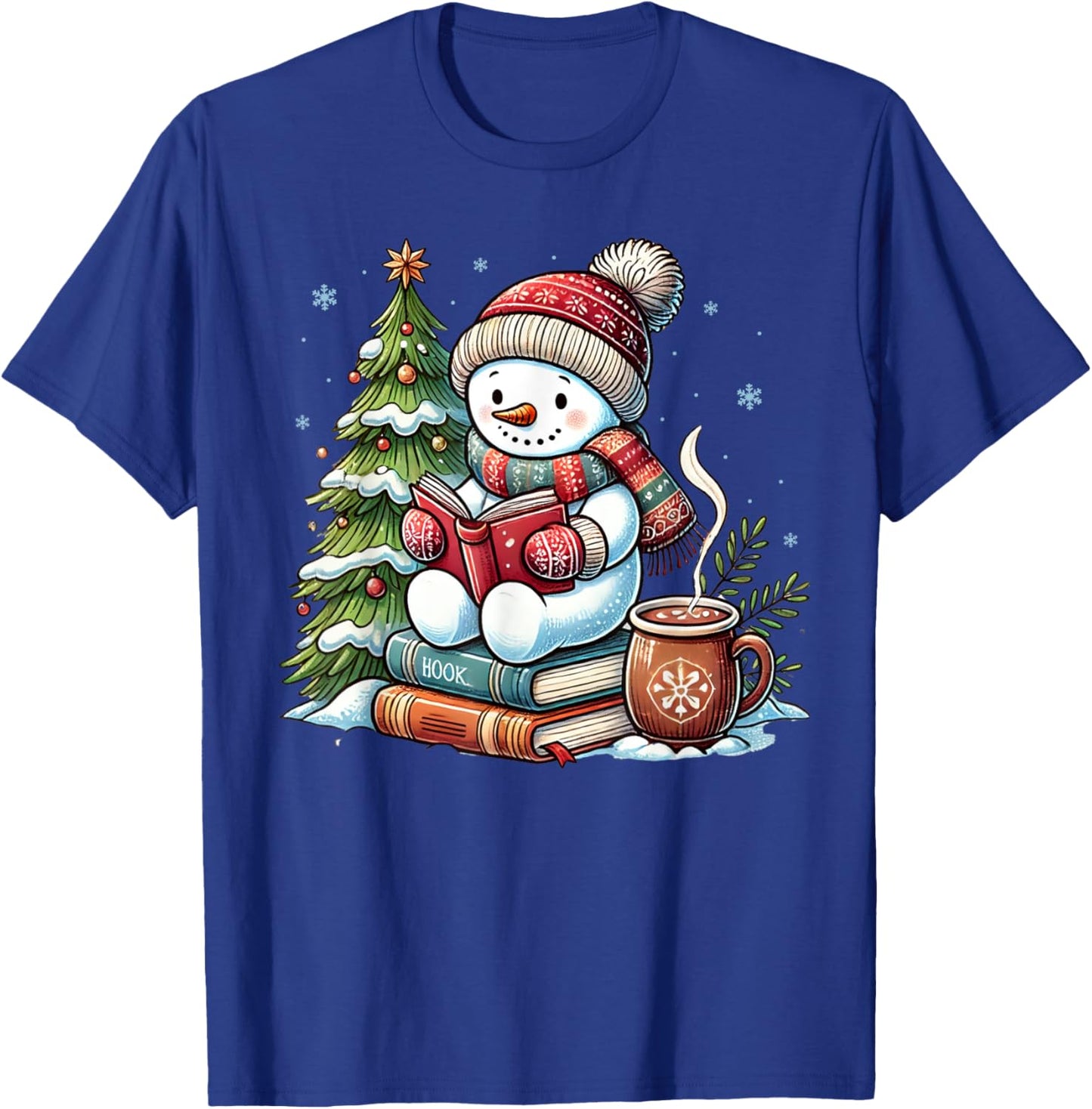 Snowman Reading Book Lovers Christmas Librarian Bookworm T-Shirt - T-Shirt | Royal