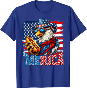 4th of July Merica Eagle Hotdog Lover USA Flag Patriotic T-Shirt - T-Shirt | Royal