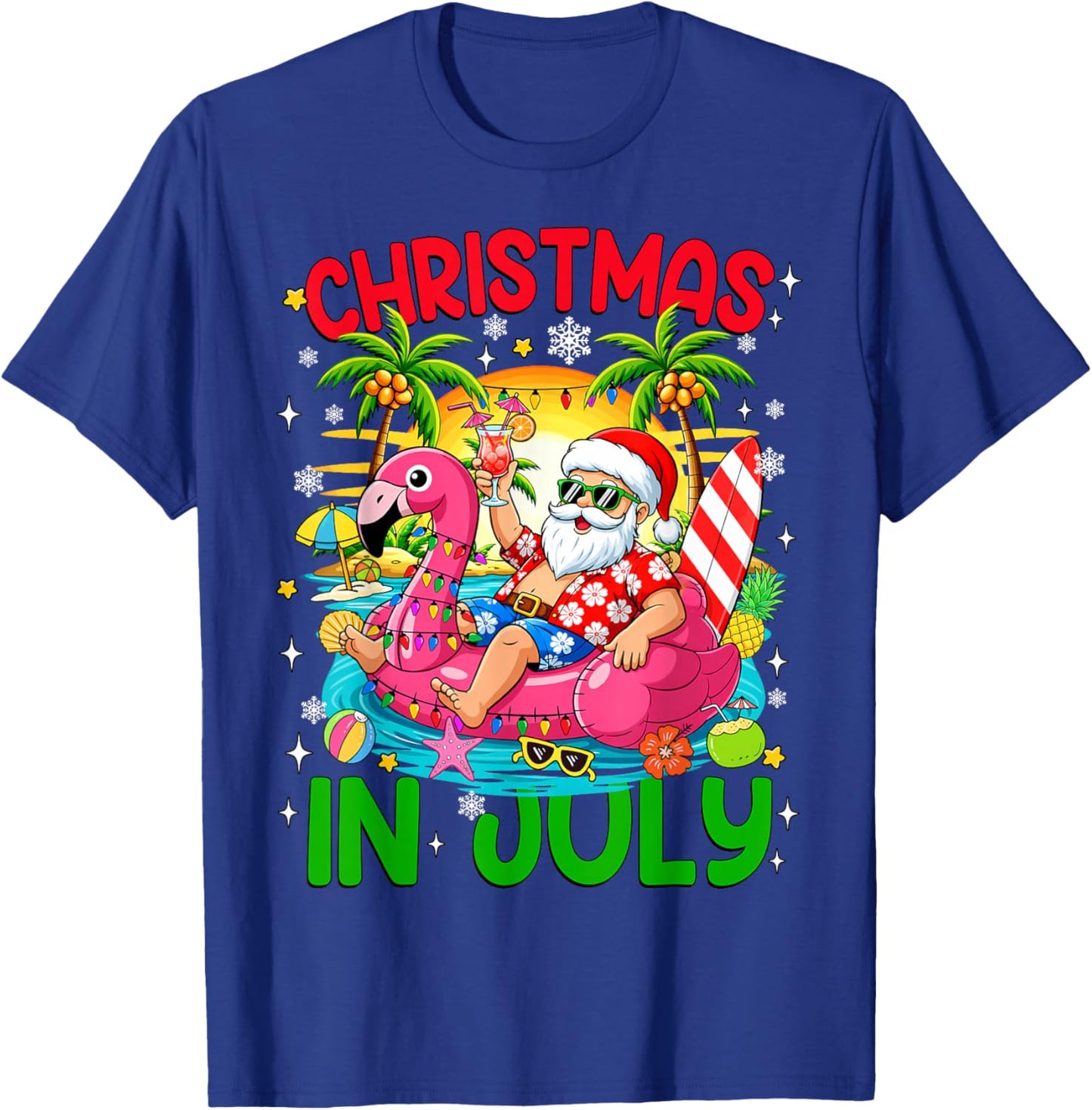 Funny Christmas in July Santa Flamingo Float Summer Xmas Kid T-Shirt - T-Shirt | Royal