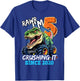 5th Birthday Monster Truck Dinosaur Party Boys Rawr I'm 5 T-Shirt - T-Shirt | Royal