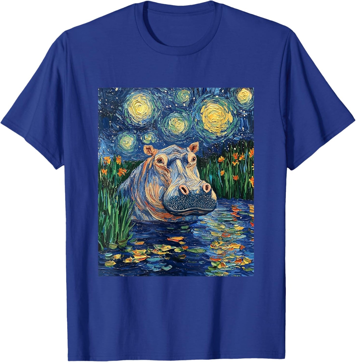 Hippo Hippopotamus - Van Gogh Style - Starry Night T-Shirt - T-Shirt | Royal