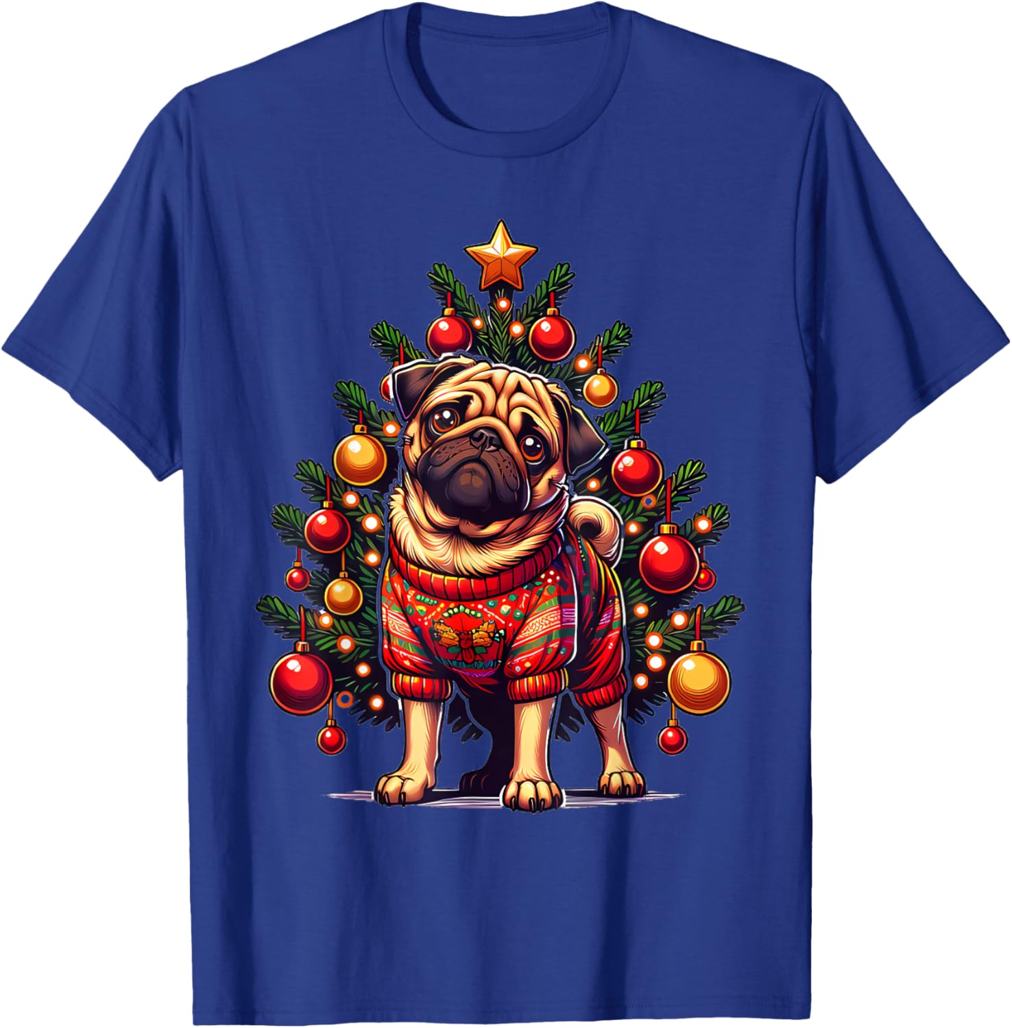 Pug Dog Xmas Christmas Pajama T-Shirt - T-Shirt | Royal