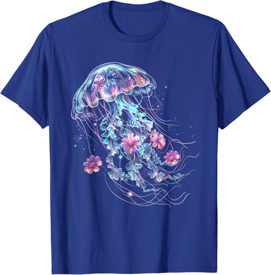 Jellyfish Flowers Vintage Floral Scuba Diving Surf T-Shirt - T-Shirt | Royal