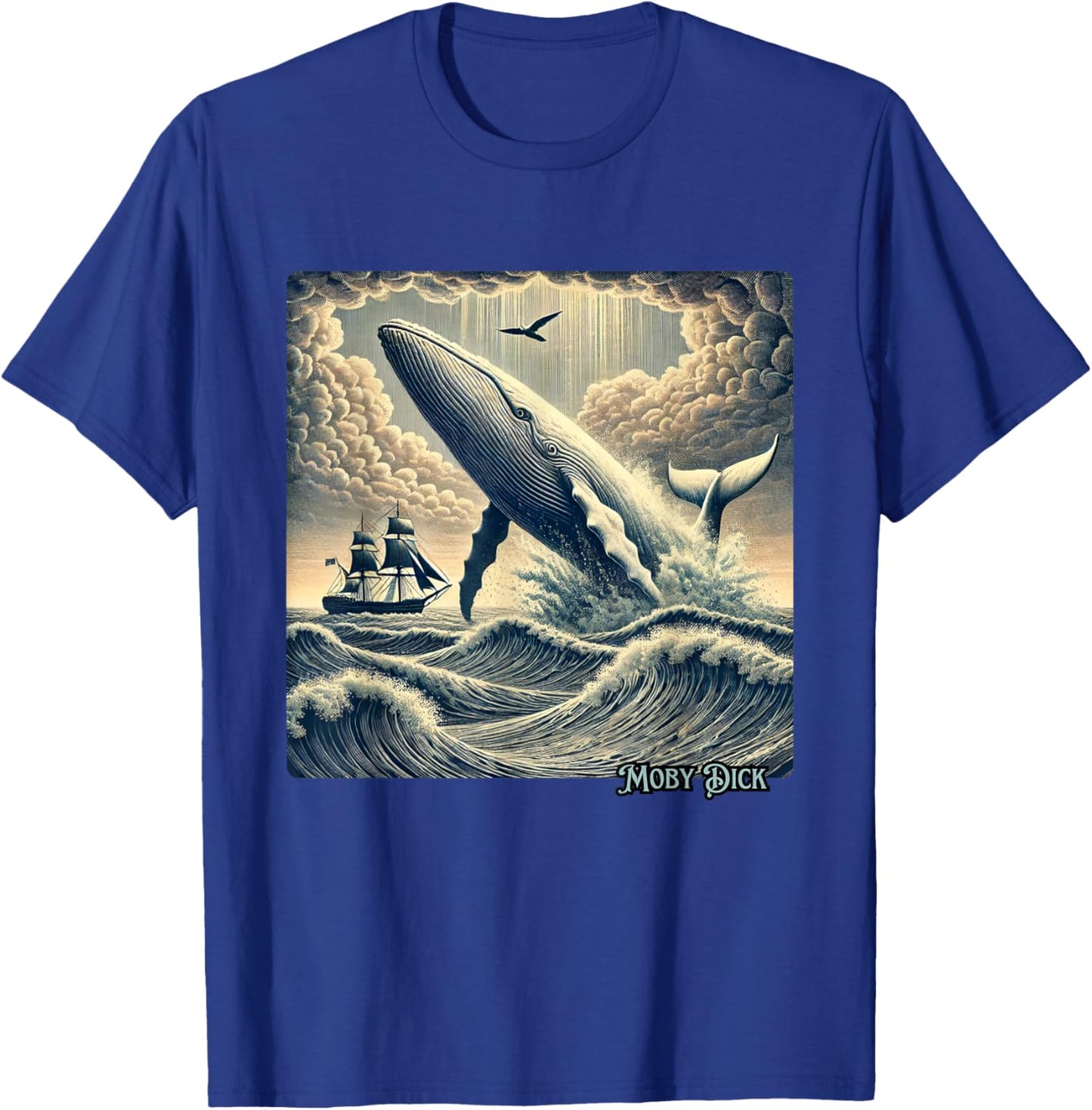 Moby Dick Adventure Graphic | Nautical Whale Tale Design T-Shirt - T-Shirt | Royal