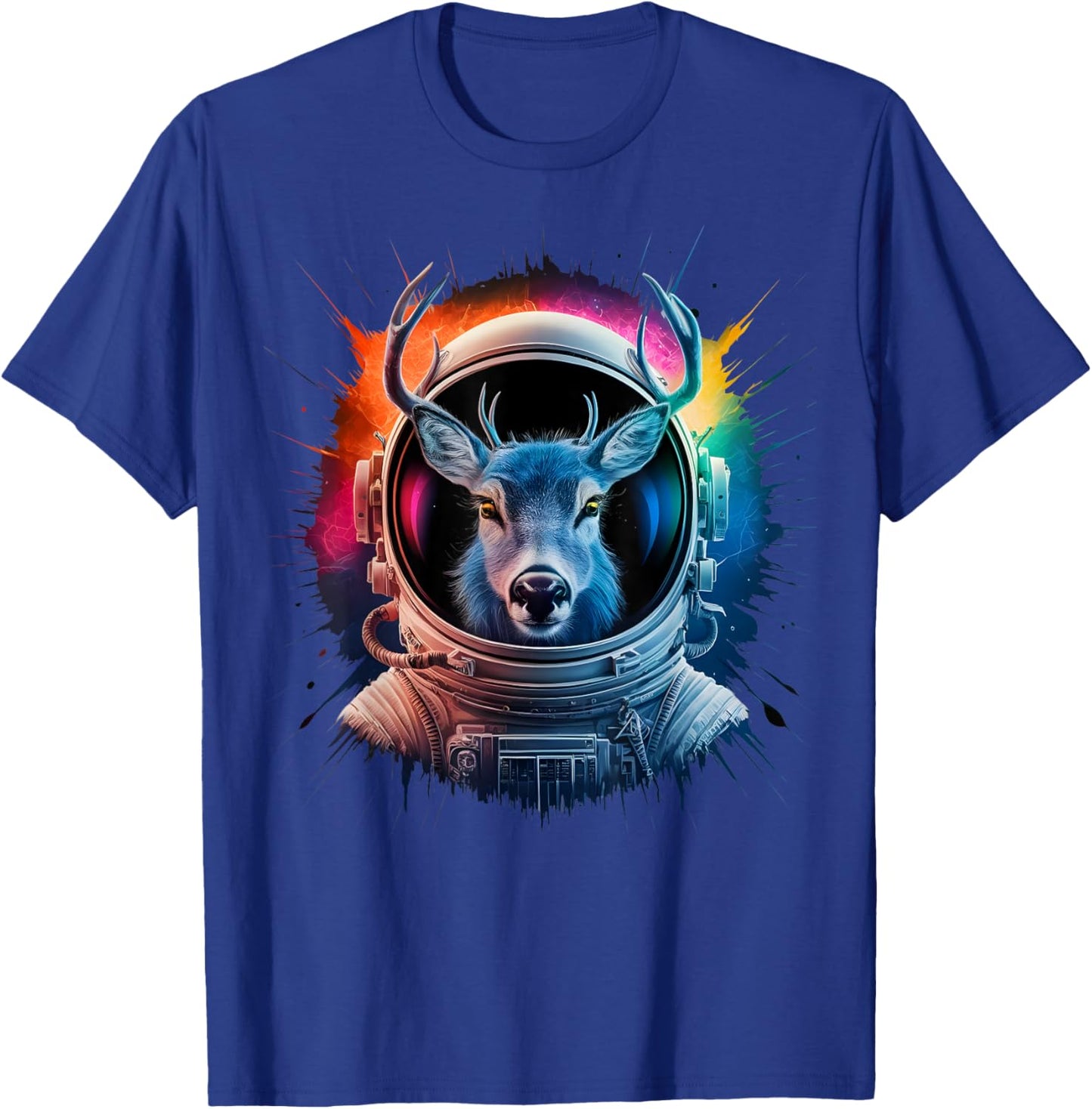 Deer Men Woman Colorful Deer Space Astronaut Deer T-Shirt - T-Shirt | Royal