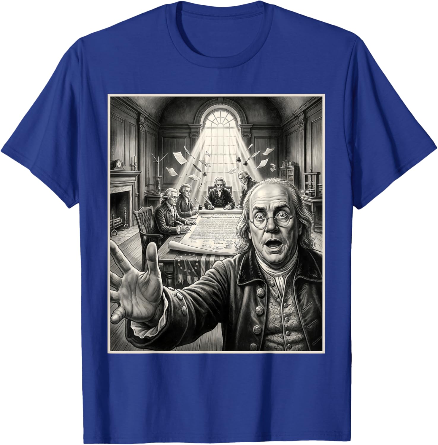 Declaration of Independence Selfie Benjamin Franklin USA T-Shirt - T-Shirt | Royal