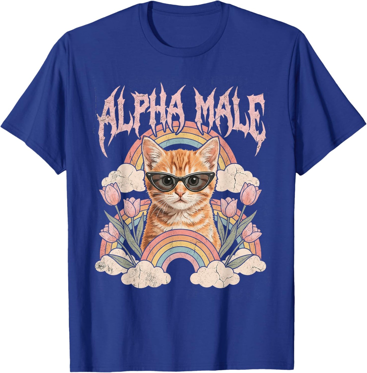 Alpha Mâle Chaton Drôle Chat Arc-en-Ciel Fleurs T-Shirt - T-Shirt | Royal