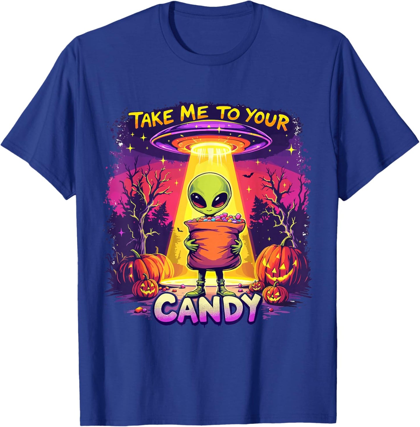 Funny Alien Halloween Costume Trick or Treat Space UFO Candy T-Shirt - T-Shirt | Royal