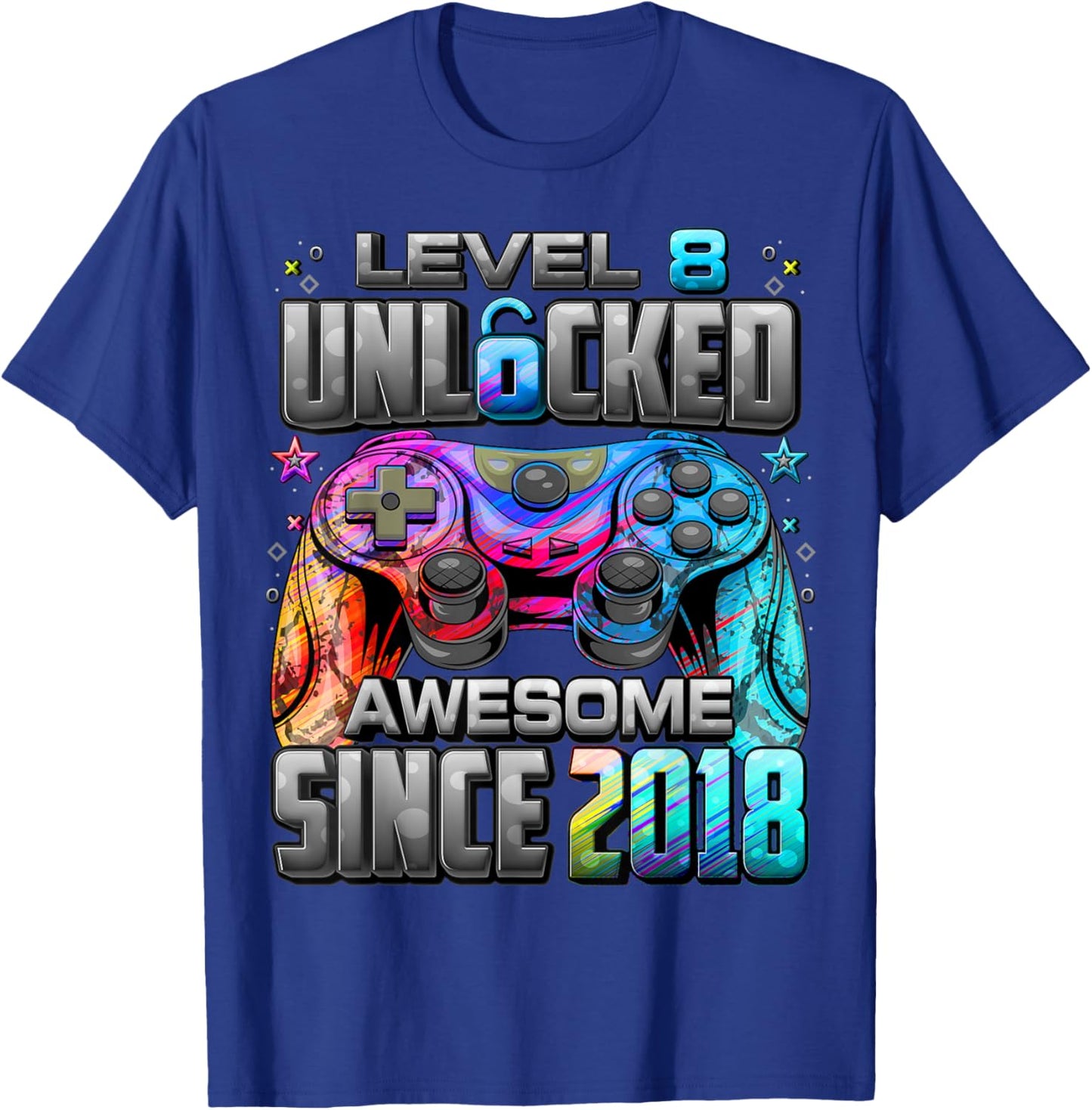 Level 8 Unlocked Awesome Since 2018 8th Birthday Gaming T-Shirt - T-Shirt | Royal