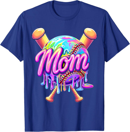 Baseball Drip Mom Cute Tie Dye Baseball Women Mother's Day T-Shirt - T-Shirt | Royal