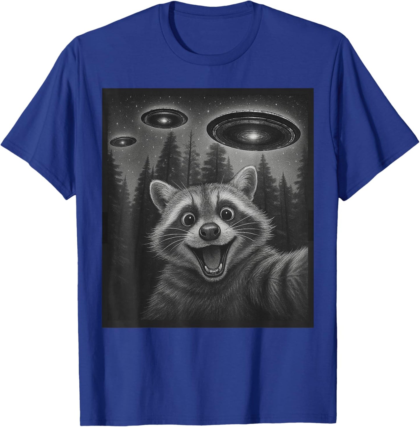 Funny Raccoon Selfie Alien UFO Gifts Women Boy Kid T-Shirt - T-Shirt | Royal