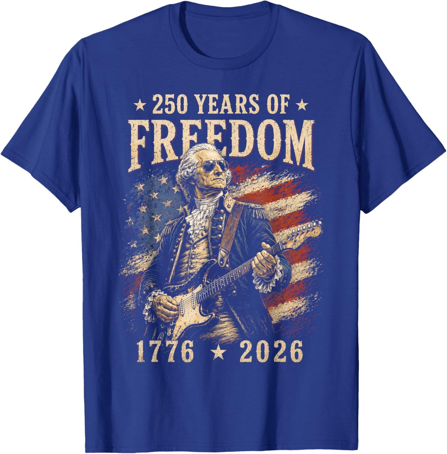 George Washington Playing Guitar 4th July 250th Anniversary T-Shirt - T-Shirt | Royal
