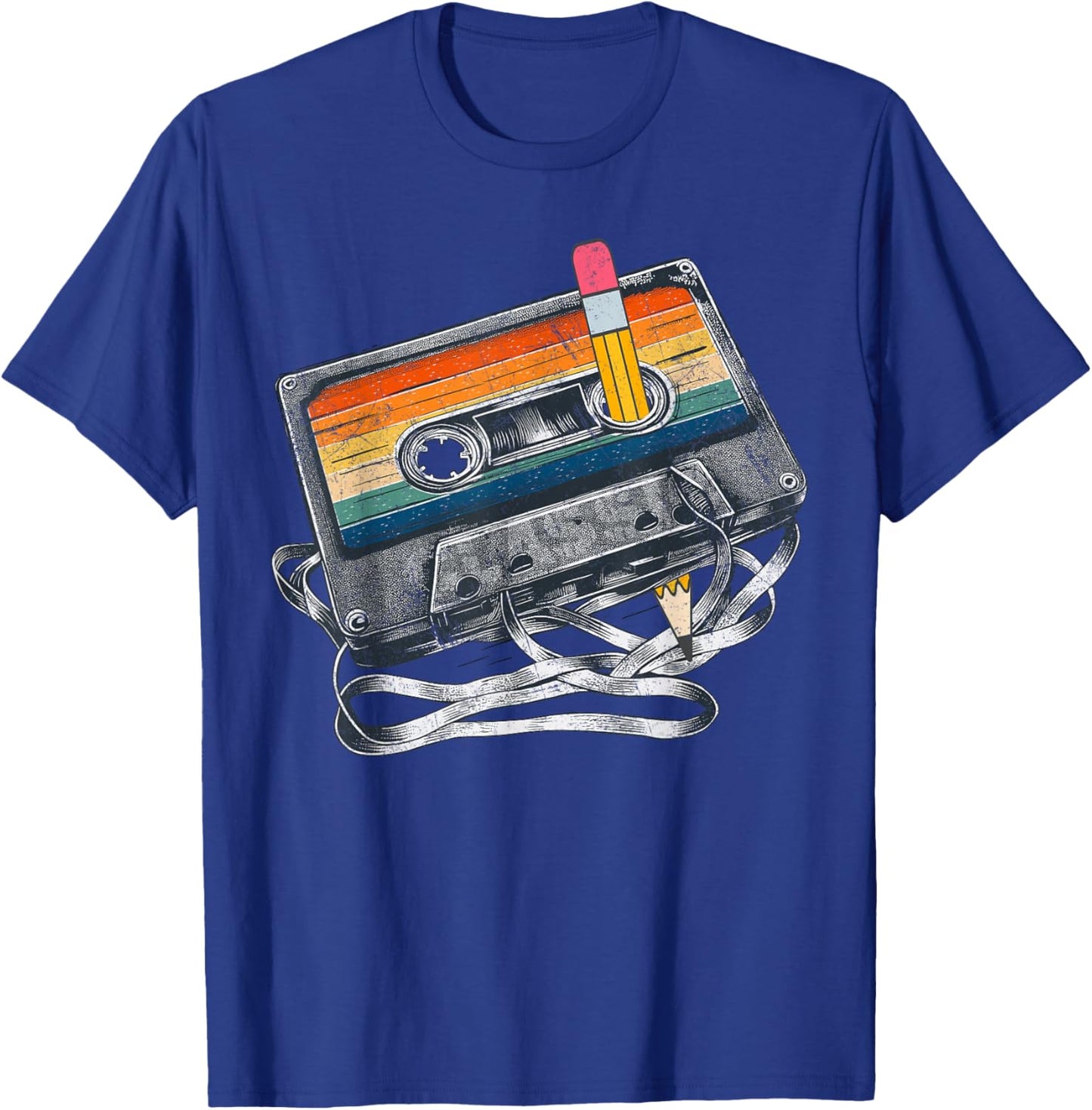 Retro 80s Cassette Tape Pencil 1980s Vintage Throwback Music T-Shirt - T-Shirt | Royal