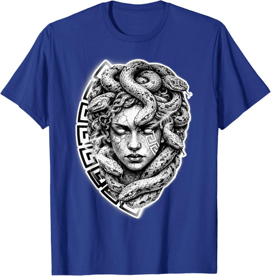 Medusa Stone Goddess Snake Serpent Meandros Design T-Shirt - T-Shirt | Royal