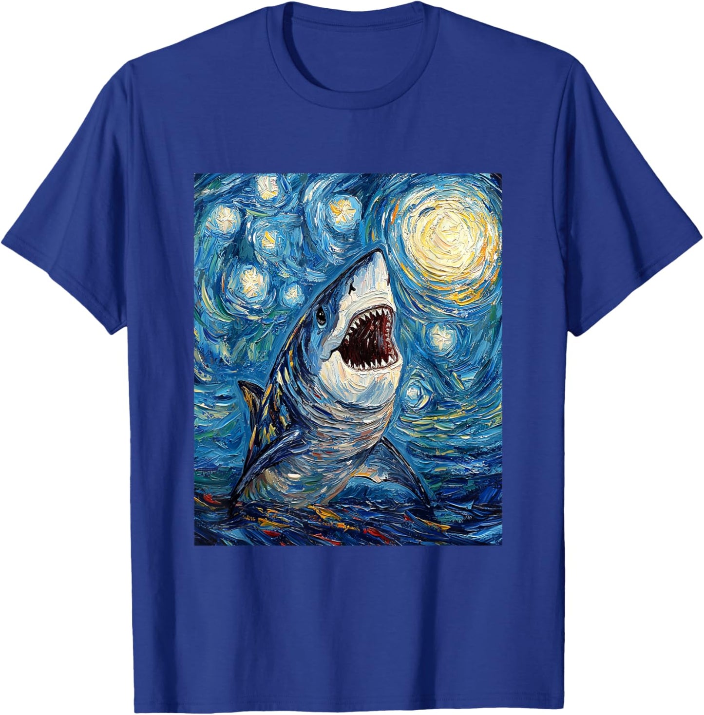 Funny Shark - Van Gogh Style - Starry Night T-Shirt - T-Shirt | Royal