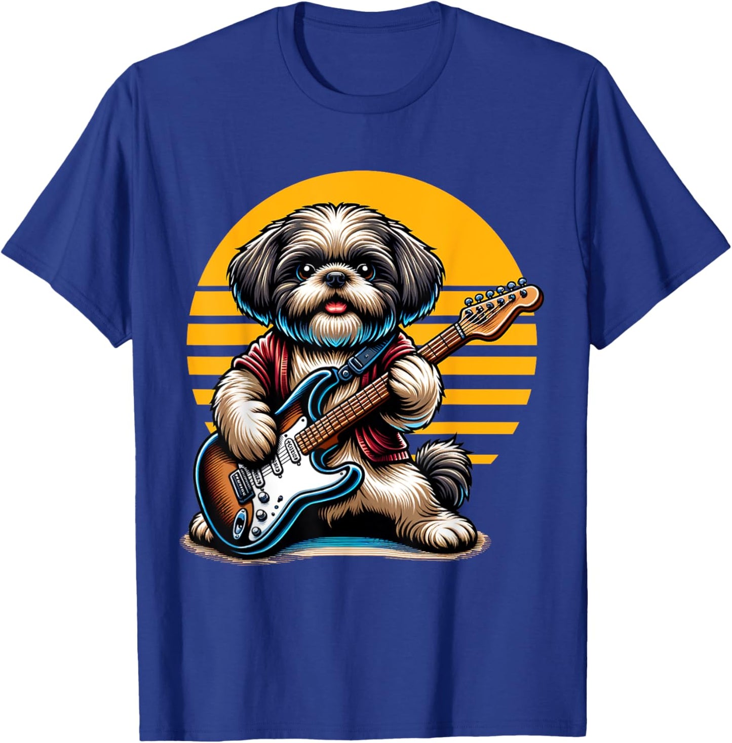 Funny Shih Tzu dog playing Electric Guitar. Shih Tzu Lover Women Kids T-Shirt - T-Shirt | Royal