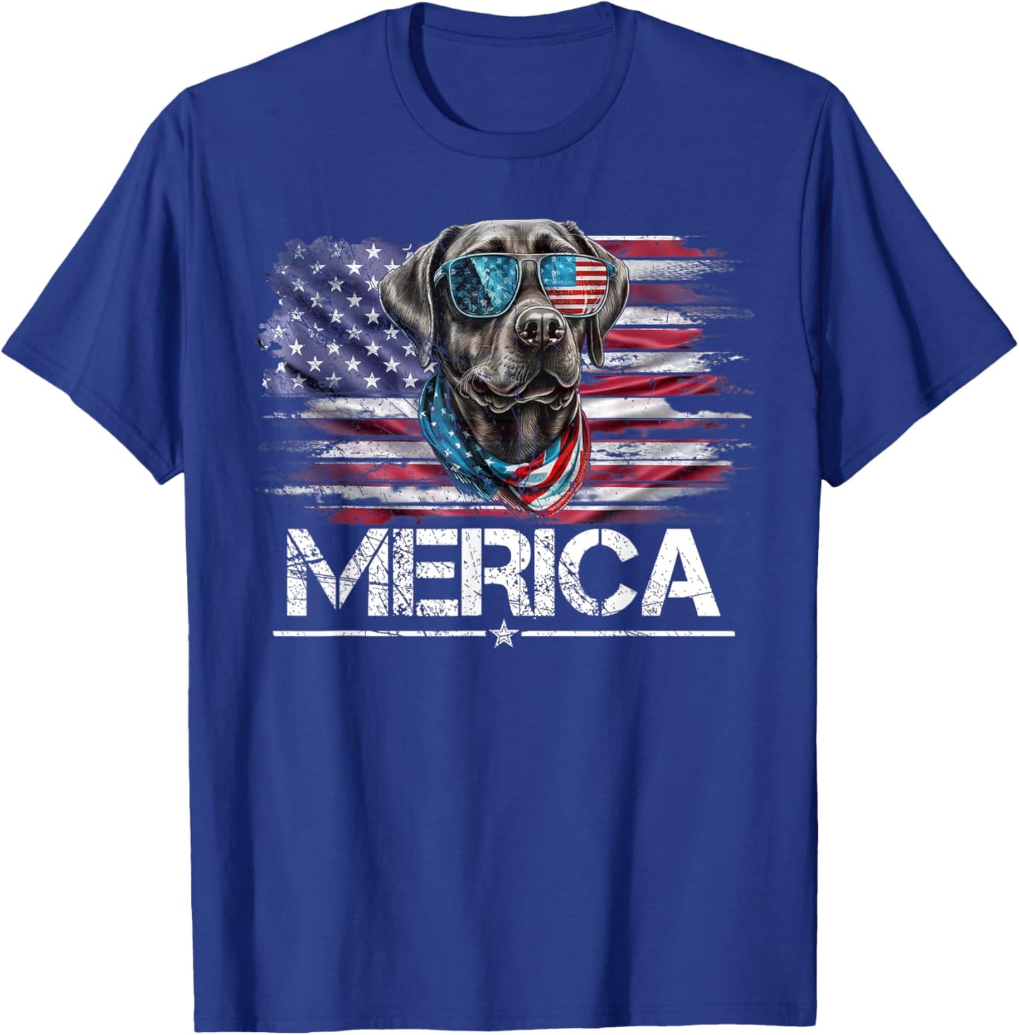 Vintage Labrador Dog, Merica Lab Dog USA Flag Funny T-Shirt - T-Shirt | Royal
