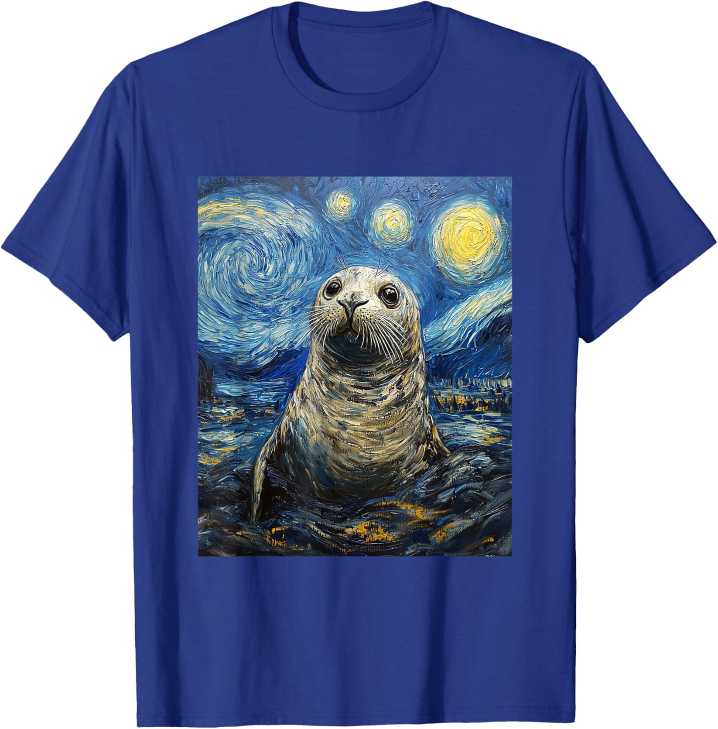 Cute Seal Sea Lion - Van Gogh Style - Starry Night Graphic T-Shirt - T-Shirt | Royal
