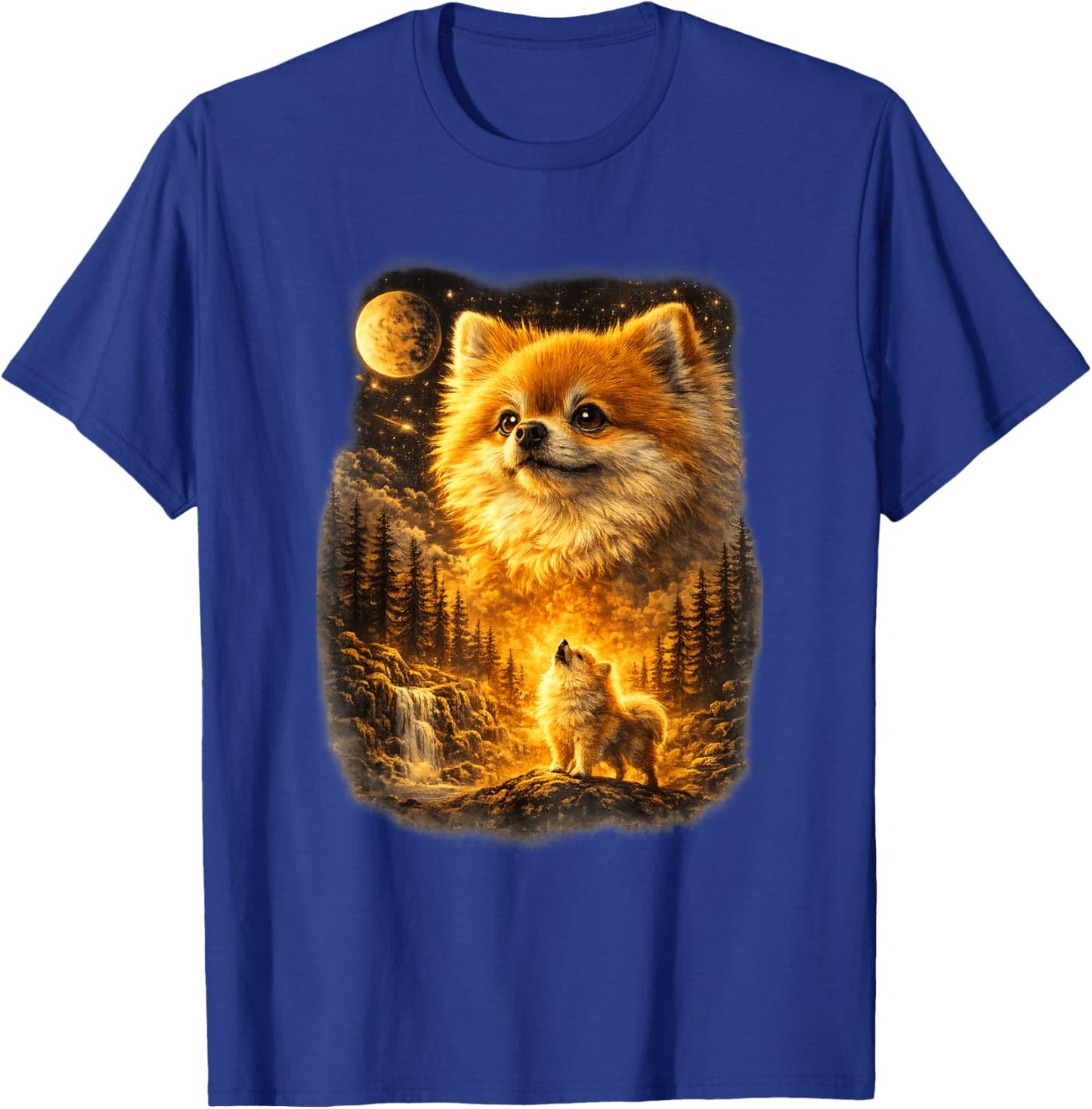 Pomeranian Howling to The Moon Vintage 90s Retro Animal T-Shirt - T-Shirt | Royal