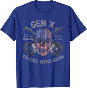 Gen X Badass Generation Skull Guitar USA Flag Retro T-Shirt - T-Shirt | Royal