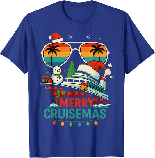 Merry Cruisemas 2025 Christmas Santa Snowman Funny Cruise T-Shirt - T-Shirt | Royal