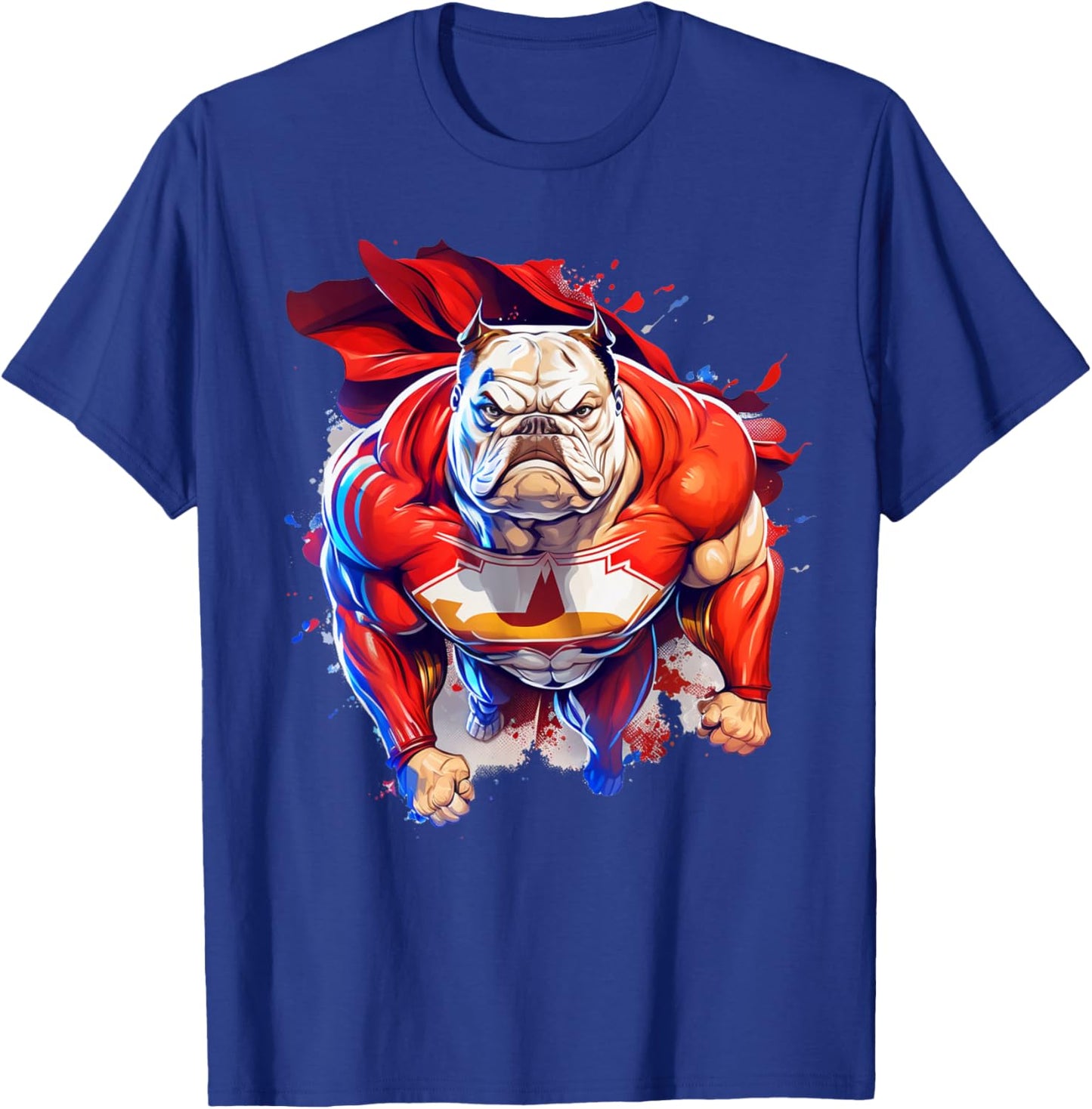 Superhero Bulldog Red Cape Super Hero Dog T-Shirt - T-Shirt | Royal
