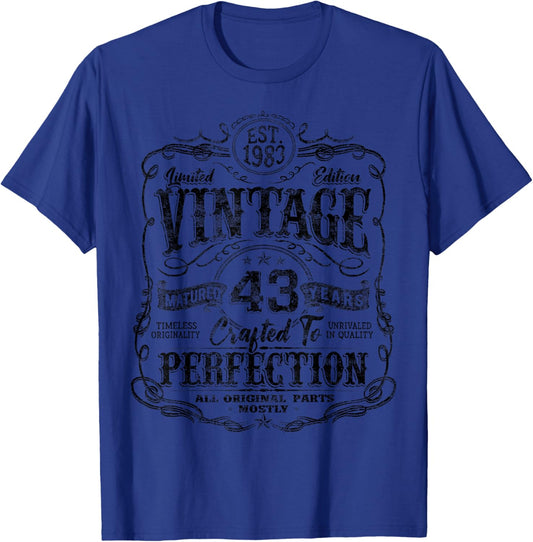 Vintage 1983 Limited Edition Shirt 43 Year Old 43rd Birthday T-Shirt - T-Shirt | Royal