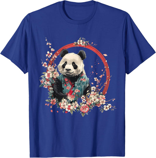 Japanese Samurai Warrior Animals Samurai Panda Bear Floral - Black, Small, -Adults, Women, Short Sleeve, , Novelty , Animals, Vacation, Spring, Summer T-Shirt - T-Shirt | Royal