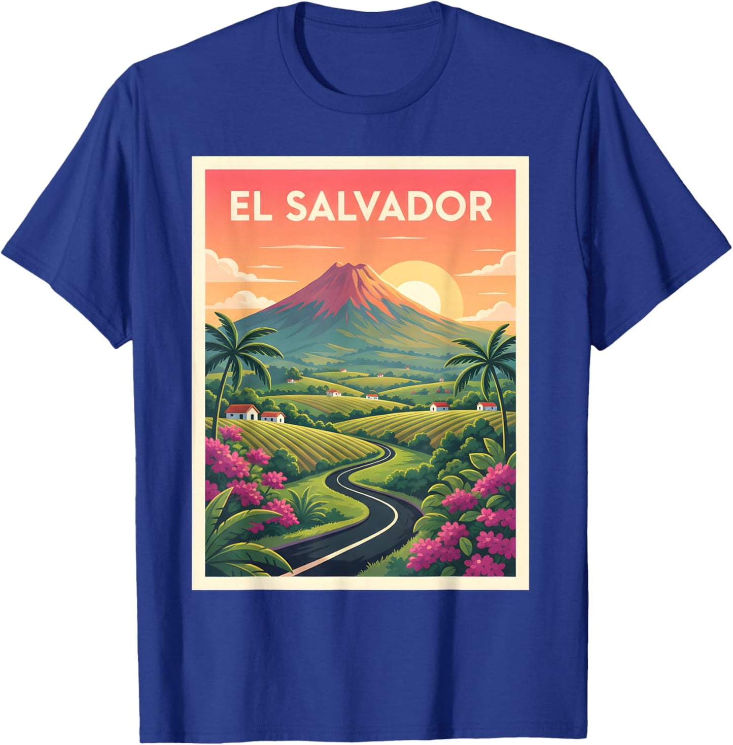 El Salvador Vintage Travel Poster Volcano Road T-Shirt - T-Shirt | Royal