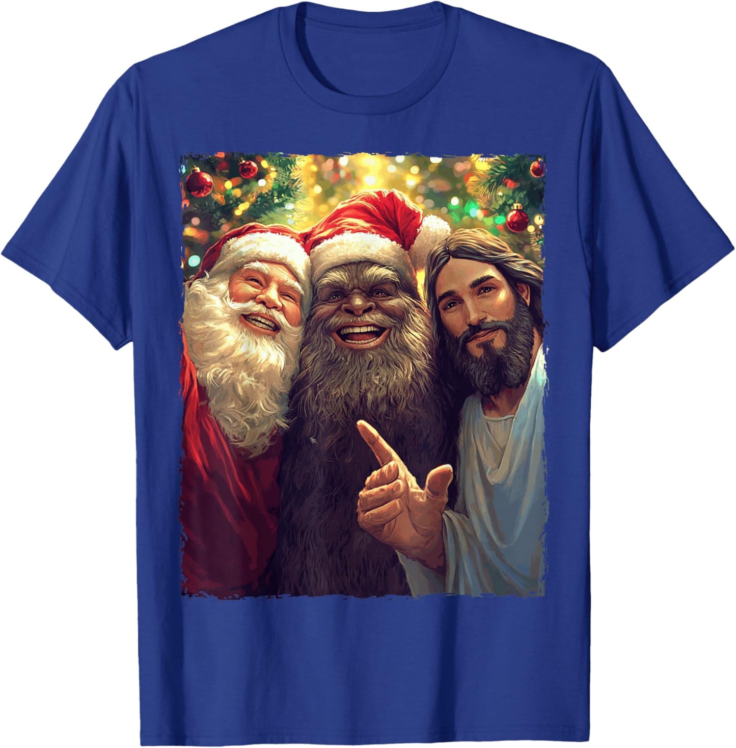 Funny Bigfoot Sasquatch Selfie Santa Jesus Xmas Christmas T-Shirt - T-Shirt | Royal